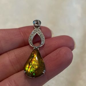 Amazing ammolite and diamond pendant